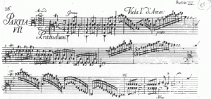 Harmonia Artificiosa VII scordatura notatation